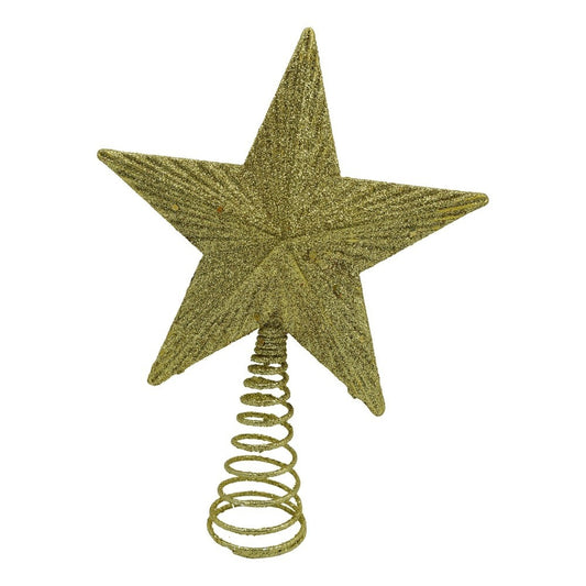 Varf decorativ de brad, Auriu, in forma de Stea, cu design in relief, din Plastic/Metal, 15.5 cm x 20.5 cm, Interior/Exterior, Vivimall - vivimall.ro