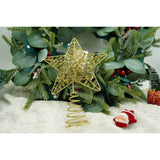 Varf decorativ de brad, Auriu, in forma de Stea, design cu paiete, din Plastic/Metal, 13 cm x 18 cm, diametru 4 cm, Interior/Exterior, Flippy - vivimall.ro
