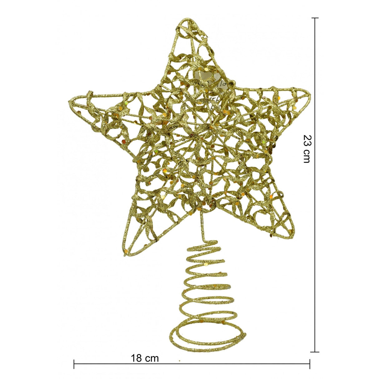 Varf decorativ de brad, Auriu, in forma de Stea, design cu paiete, din Plastic/Metal, 18 cm x 23 cm, Interior/Exterior, Flippy - vivimall.ro
