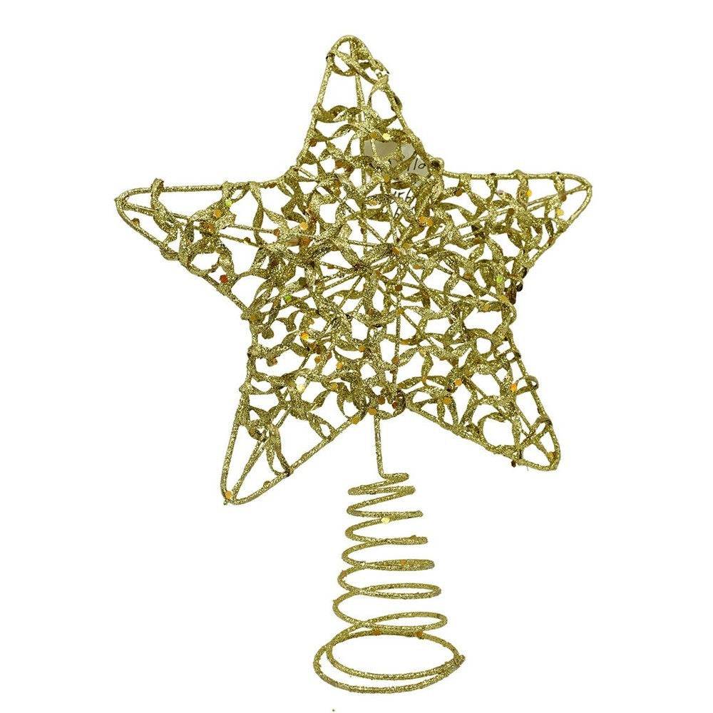 Varf decorativ de brad, Auriu, in forma de Stea, design cu paiete, din Plastic/Metal, 18 cm x 23 cm, Interior/Exterior, Flippy - vivimall.ro