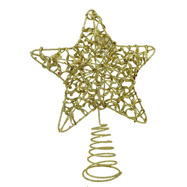 Varf decorativ de brad, Auriu, in forma de Stea, design cu paiete, din Plastic/Metal, 18 cm x 23 cm, Interior/Exterior, Flippy - vivimall.ro