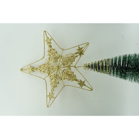 Varf decorativ de brad, Auriu, in forma de Stea, design de braduti, din Plastic/Metal, 24 cm x 27 cm, Interior/Exterior, Flippy - vivimall.ro