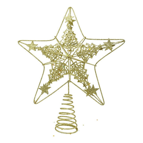 Varf decorativ de brad, Auriu, in forma de Stea, design de braduti, din Plastic/Metal, 24 cm x 27 cm, Interior/Exterior, Flippy - vivimall.ro