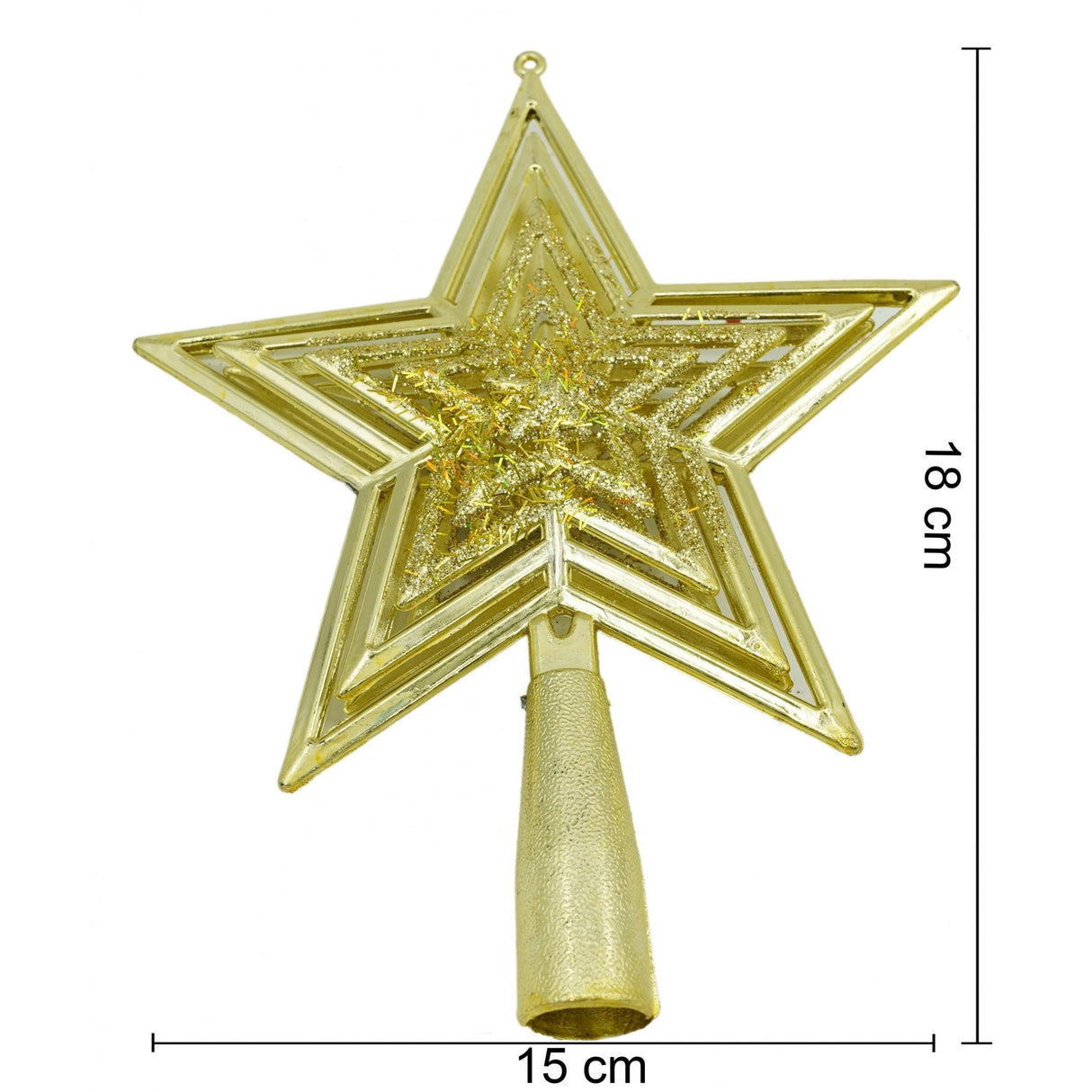Varf decorativ de brad, Auriu, in forma de Stea, design de stele, din Plastic, 15 cm x 18 cm, Interior/Exterior, Flippy - vivimall.ro