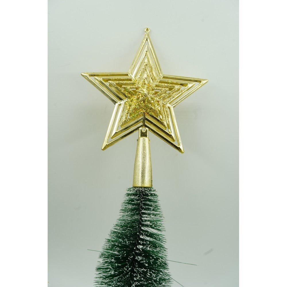 Varf decorativ de brad, Auriu, in forma de Stea, design de stele, din Plastic, 15 cm x 18 cm, Interior/Exterior, Flippy - vivimall.ro