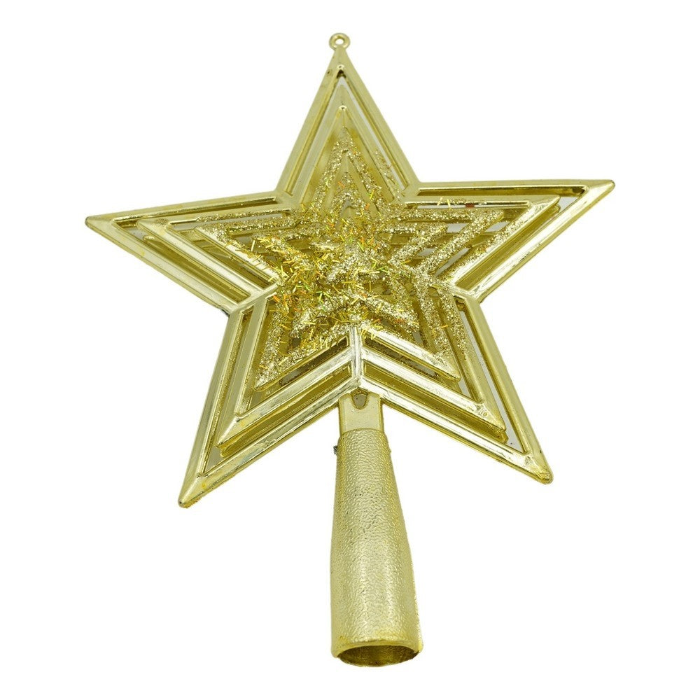 Varf decorativ de brad, Auriu, in forma de Stea, design de stele, din Plastic, 15 cm x 18 cm, Interior/Exterior, Flippy - vivimall.ro