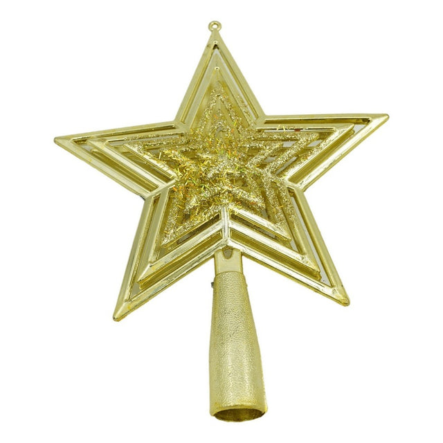 Varf decorativ de brad, Auriu, in forma de Stea, design de stele, din Plastic, 15 cm x 18 cm, Interior/Exterior, Flippy - vivimall.ro