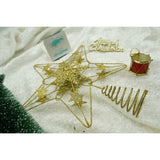 Varf decorativ de brad, Auriu, in forma de Stea, design de stele, din Plastic/Metal, 25 cm x 27 cm, Interior/Exterior, Flippy - vivimall.ro