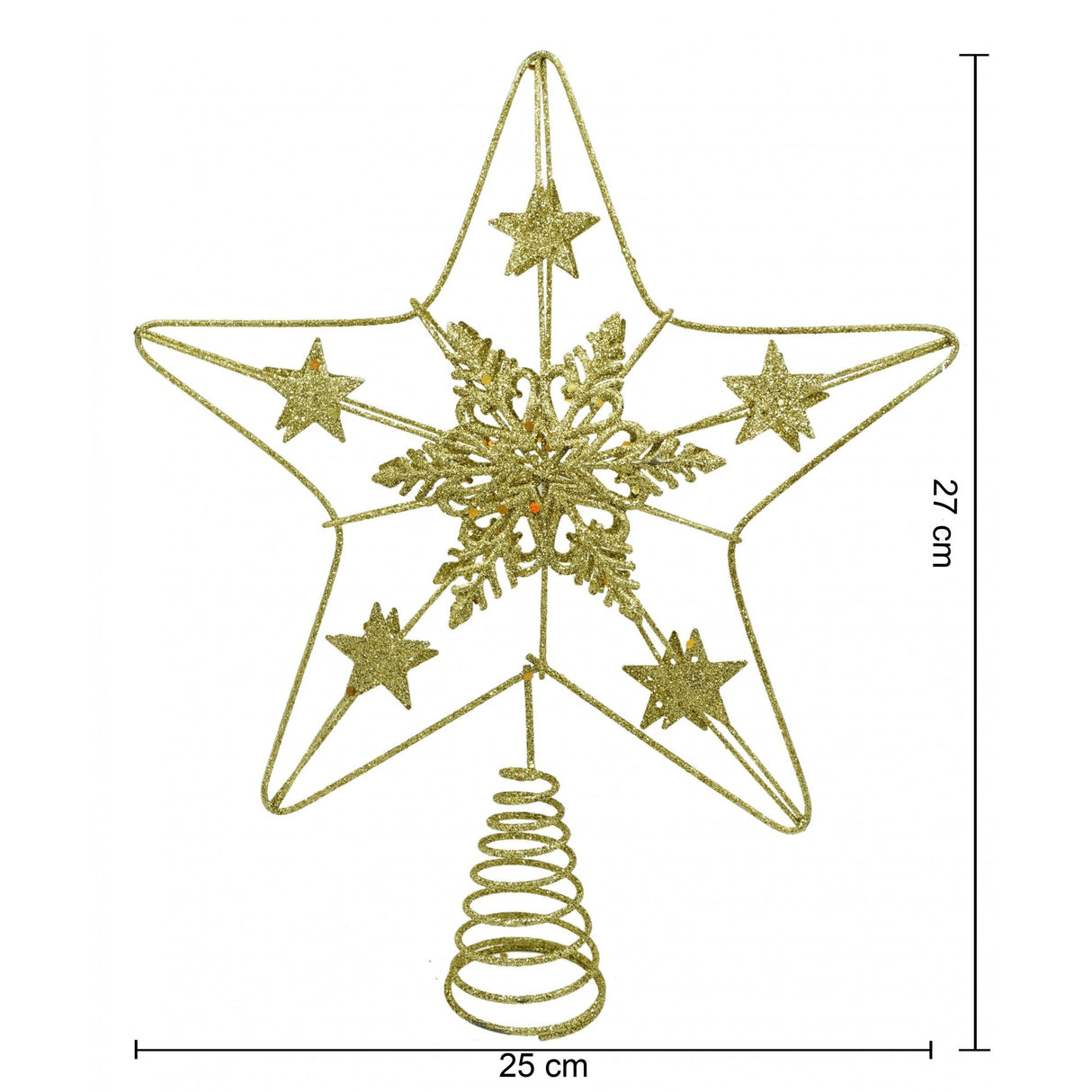 Varf decorativ de brad, Auriu, in forma de Stea, design de stele, din Plastic/Metal, 25 cm x 27 cm, Interior/Exterior, Flippy - vivimall.ro