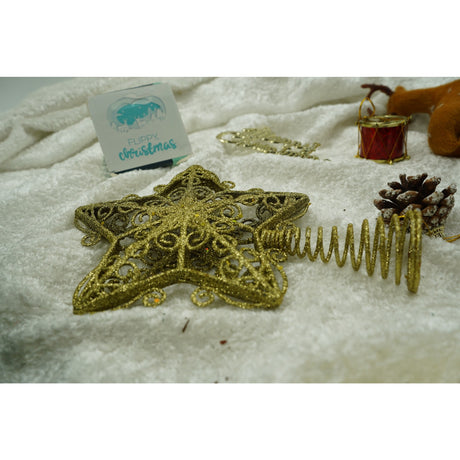 Varf decorativ de brad, Auriu, in forma de Stea, design forjat, din Plastic/Metal, 14.5 cm x 20 cm, Interior/Exterior, Flippy - vivimall.ro