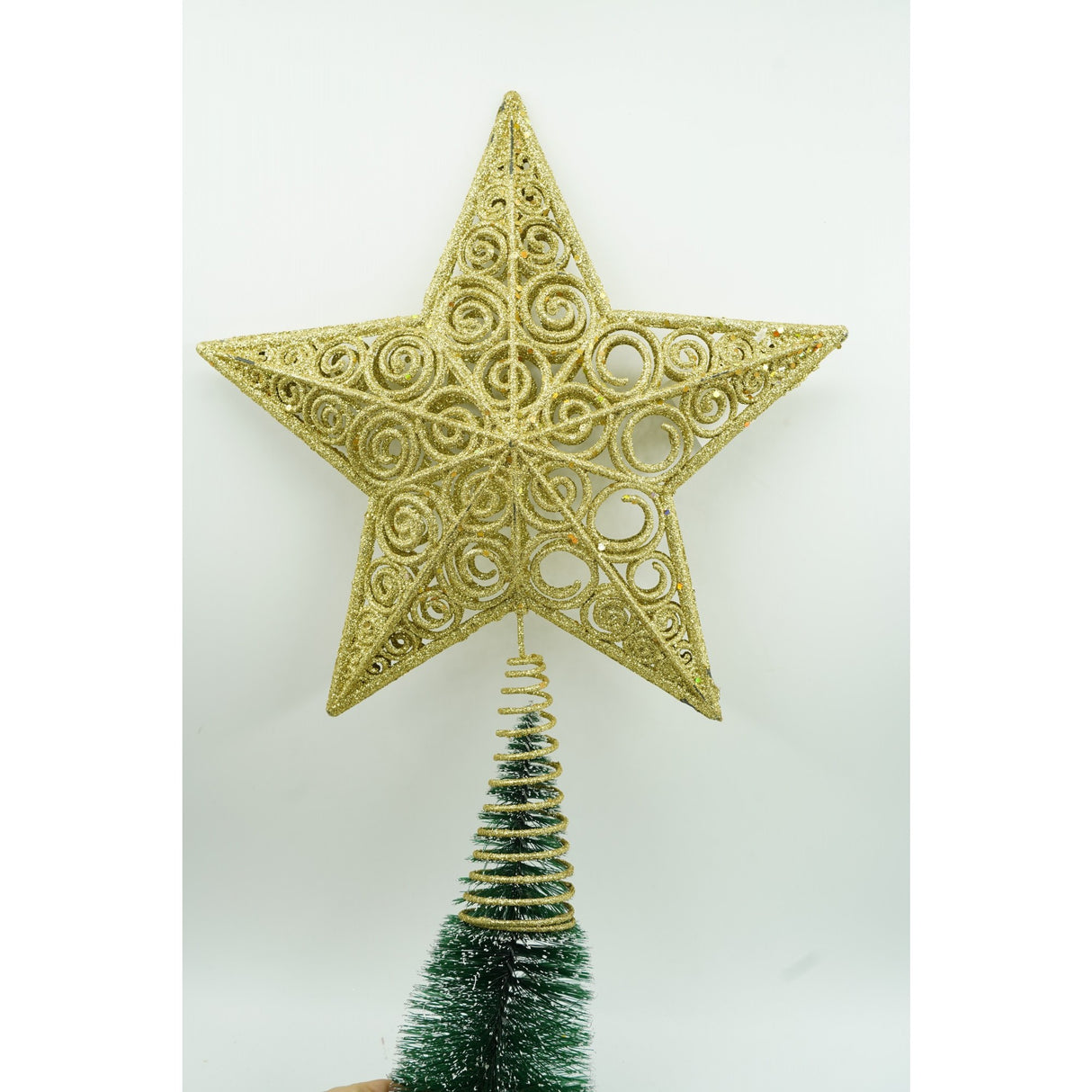 Varf decorativ de brad, Auriu, in forma de Stea, design spiralat, din Plastic/Metal, 29 cm x 38 cm, Interior/Exterior, Flippy - vivimall.ro