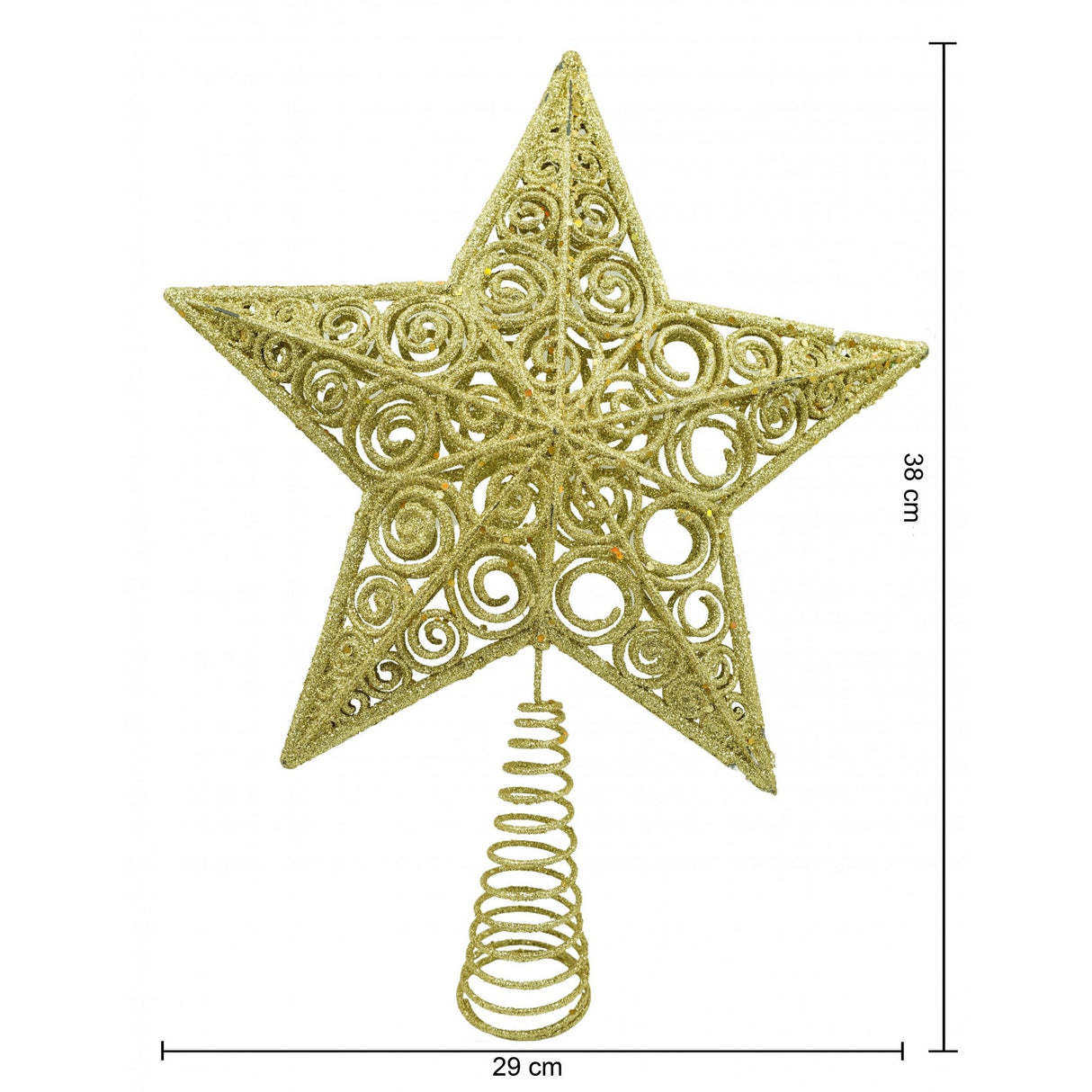 Varf decorativ de brad, Auriu, in forma de Stea, design spiralat, din Plastic/Metal, 29 cm x 38 cm, Interior/Exterior, Flippy - vivimall.ro