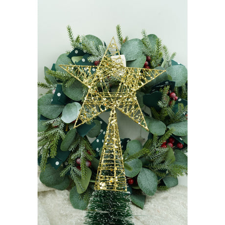 Varf decorativ de brad, Auriu, in forma de Stea, infasurata, din Plastic/Metal, 20 cm x 28 cm, Interior/Exterior, Flippy - vivimall.ro