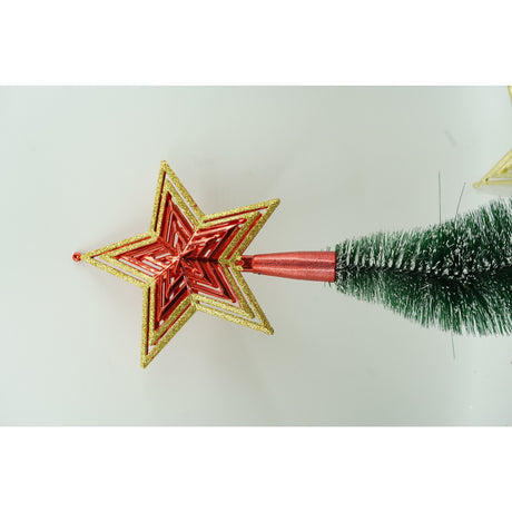 Varf decorativ de brad, Auriu/ Rosu, in forma de Stea, design de stele, din Plastic, 15 cm x 18 cm, Interior/Exterior, Flippy - vivimall.ro