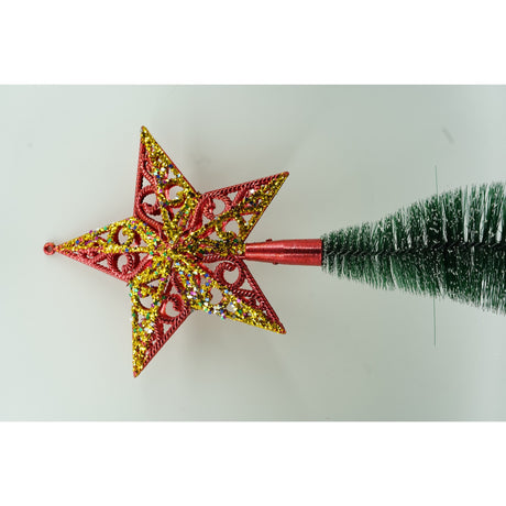 Varf decorativ de brad, Rosu/ Auriu, in forma de Stea, design spiralat, din Plastic, 19 cm x 21 cm, Interior/Exterior, Flippy - vivimall.ro