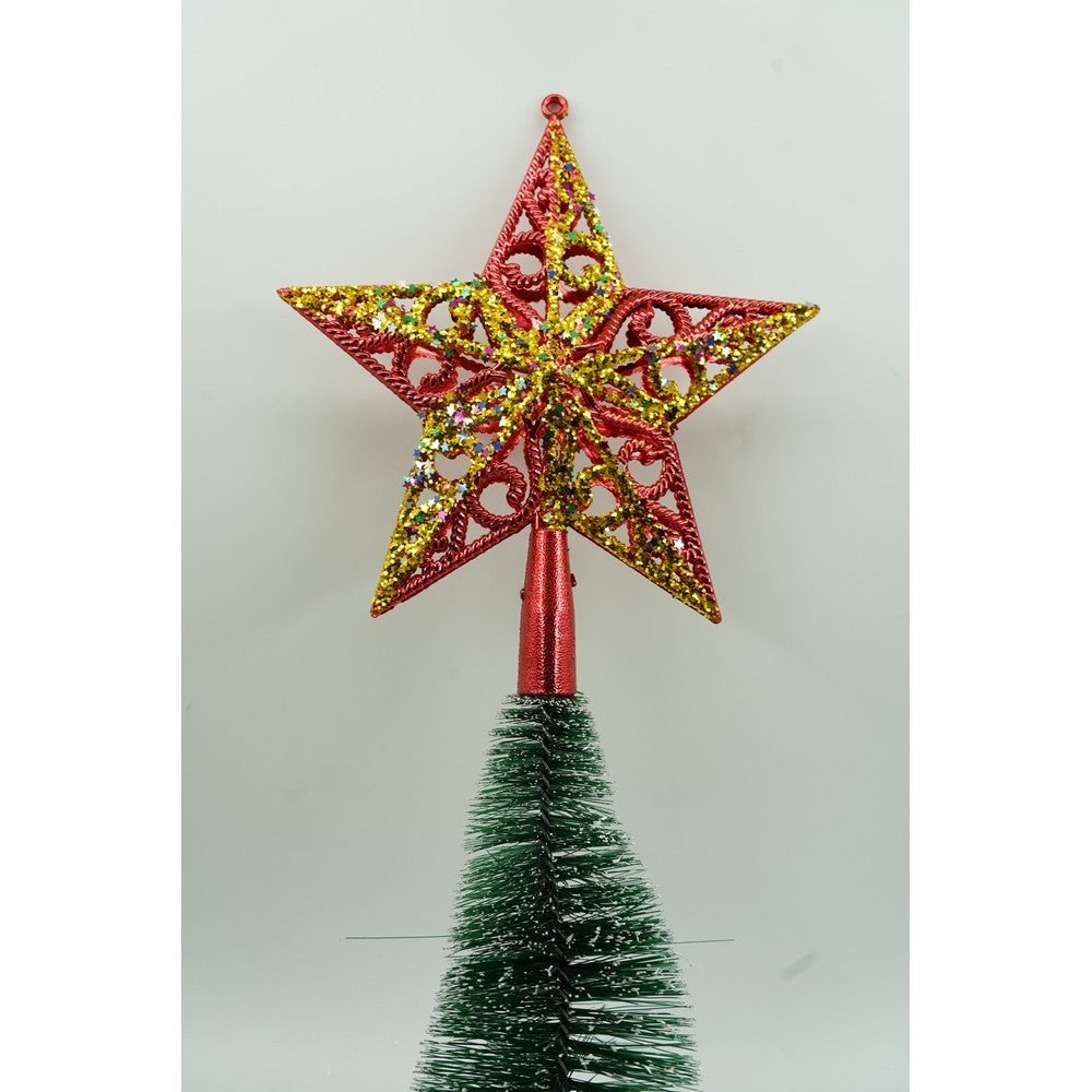 Varf decorativ de brad, Rosu/ Auriu, in forma de Stea, design spiralat, din Plastic, 19 cm x 21 cm, Interior/Exterior, Flippy - vivimall.ro