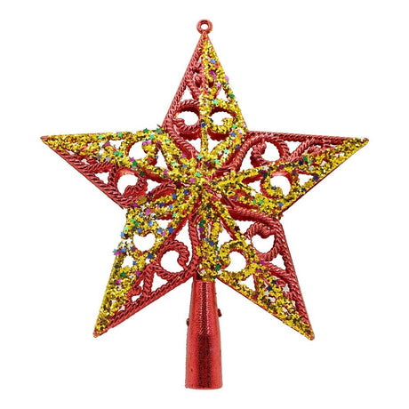 Varf decorativ de brad, Rosu/ Auriu, in forma de Stea, design spiralat, din Plastic, 19 cm x 21 cm, Interior/Exterior, Flippy - vivimall.ro