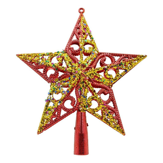 Varf decorativ de brad, Rosu/ Auriu, in forma de Stea, design spiralat, din Plastic, 19 cm x 21 cm, Interior/Exterior, Vivimall - vivimall.ro