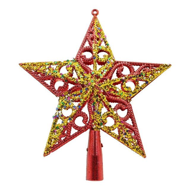 Varf decorativ de brad, Rosu/ Auriu, in forma de Stea, design spiralat, din Plastic, 19 cm x 21 cm, Interior/Exterior, Flippy - vivimall.ro