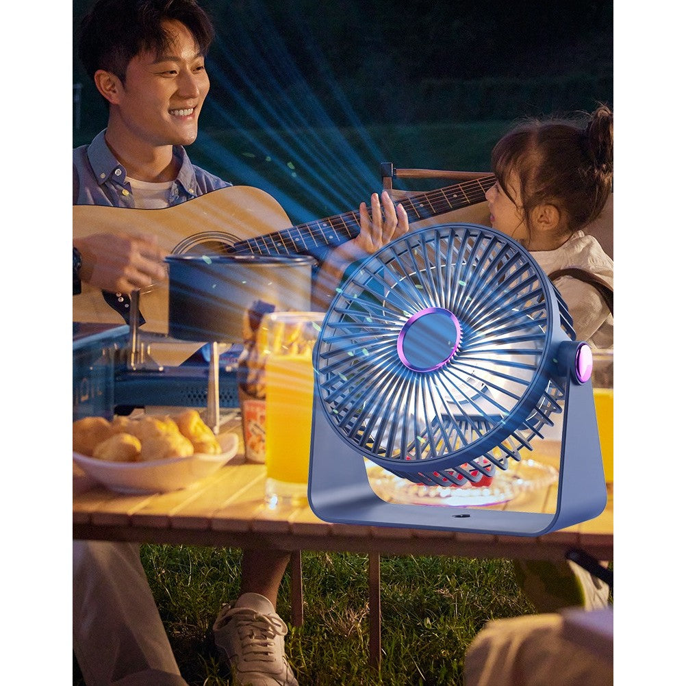 Ventilator 2in1, Vivimall, de Masa/de Perete, Incarcare USB, 3.7 V, 4.5 W, 1200 mAh, 17.5 x 17 x 7.6 cm, Albastru Fumuriu