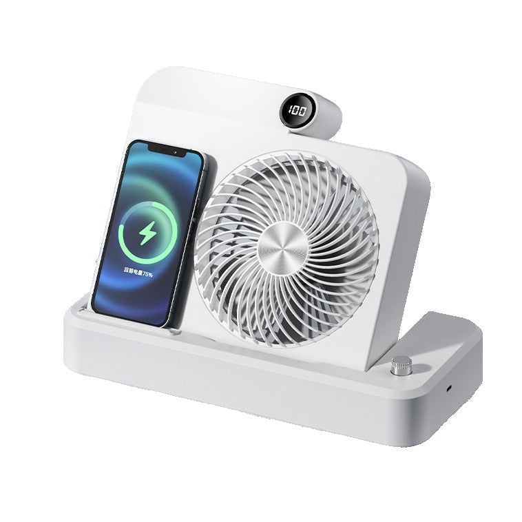 Ventilator 2in1, Flippy, Functie Incarcare Telefon Wireless, 100 Trepte de Viteza, 2400 mAh, 5V, 2A, 25 x 16.5 x 24 cm, Alb - vivimall.ro
