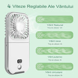 Ventilator Portabil 3 In 1, De Mana, De Gat, De Birou, 16.7 X 8 X 1.9 Cm, 3 Trepte De Viteza, Incarcare Usb, Pliabil, Afisaj Digital, Suport Telefon - vivimall.ro