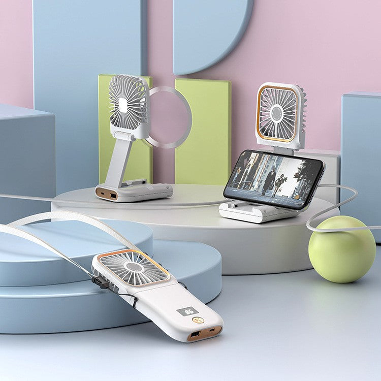 Ventilator Portabil 3 In 1, De Mana, De Gat, De Birou, 16.7 X 8 X 1.9 Cm, 3 Trepte De Viteza, Incarcare Usb, Pliabil, Afisaj Digital, Suport Telefon - vivimall.ro