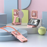 Ventilator Portabil 3 In 1, De Mana, De Gat, De Birou, 16.7 X 8 X 1.9 Cm, 3 Trepte De Viteza, Incarcare Usb, Pliabil, Afisaj Digital, Suport Telefon - vivimall.ro