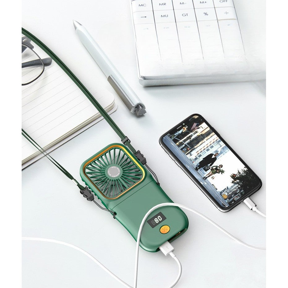 Ventilator Portabil 3 In 1, De Mana, De Gat, De Birou, 16.7 X 8 X 1.9 Cm, 3 Trepte De Viteza, Incarcare Usb, Pliabil, Afisaj Digital, Suport Telefon - vivimall.ro