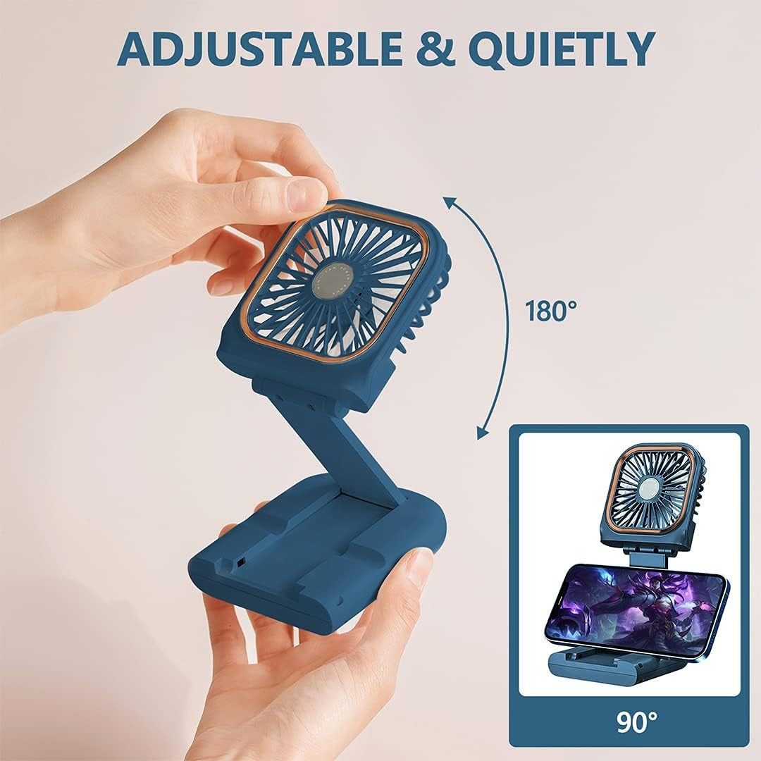 Ventilator Portabil 3 In 1, De Mana, De Gat, De Birou, 16.7 X 8 X 1.9 Cm, 3 Trepte De Viteza, Incarcare Usb, Pliabil, Afisaj Digital, Suport Telefon - vivimall.ro