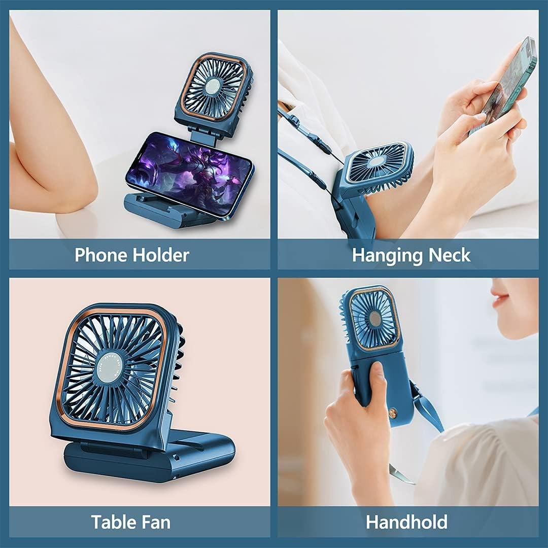 Ventilator Portabil 3 In 1, De Mana, De Gat, De Birou, 16.7 X 8 X 1.9 Cm, 3 Trepte De Viteza, Incarcare Usb, Pliabil, Afisaj Digital, Suport Telefon - vivimall.ro