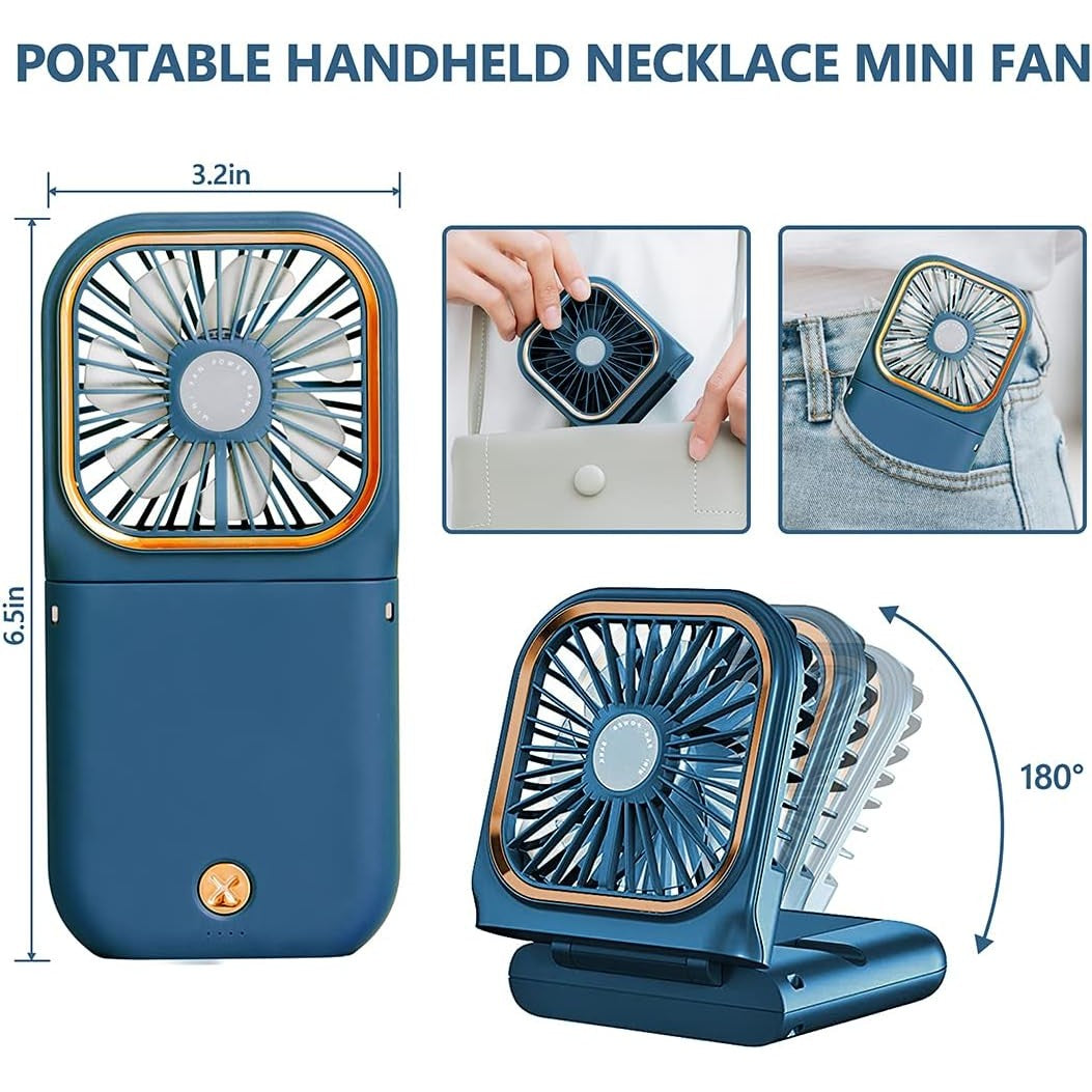 Ventilator Portabil 3 In 1, De Mana, De Gat, De Birou, 16.7 X 8 X 1.9 Cm, 3 Trepte De Viteza, Incarcare Usb, Pliabil, Afisaj Digital, Suport Telefon - vivimall.ro