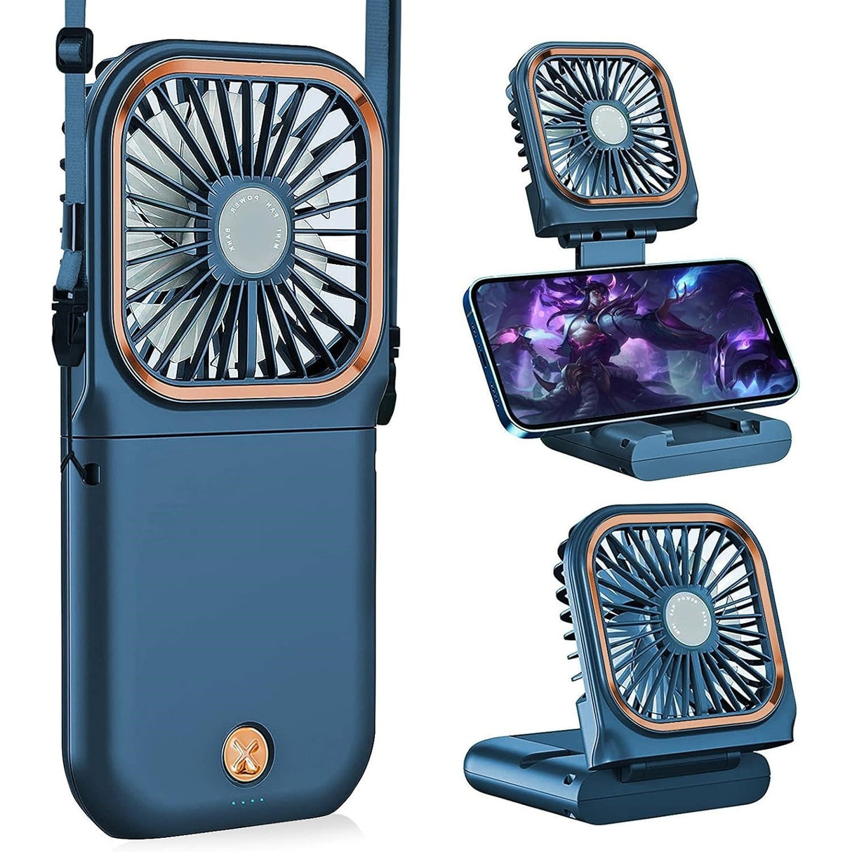Ventilator Portabil 3 In 1, De Mana, De Gat, De Birou, 16.7 X 8 X 1.9 Cm, 3 Trepte De Viteza, Incarcare Usb, Pliabil, Afisaj Digital, Suport Telefon - vivimall.ro