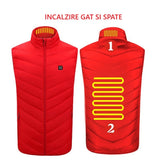 Vesta cu Incalzire, Flippy, Unisex, 2 Zone de Incalzire, Umplutura Bumbac, 3 Trepte de Temperatura, Incarcare USB, Rosu, 45 - 58 kg, Marime L - vivimall.ro