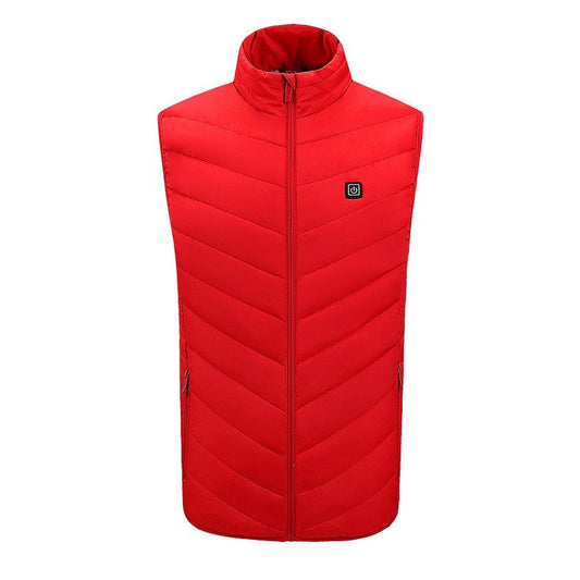 Vesta cu Incalzire, Vivimall, Unisex, 2 Zone de Incalzire, Umplutura Bumbac, 3 Trepte de Temperatura, Incarcare USB, Rosu, 45 - 50 kg, Marime M - vivimall.ro