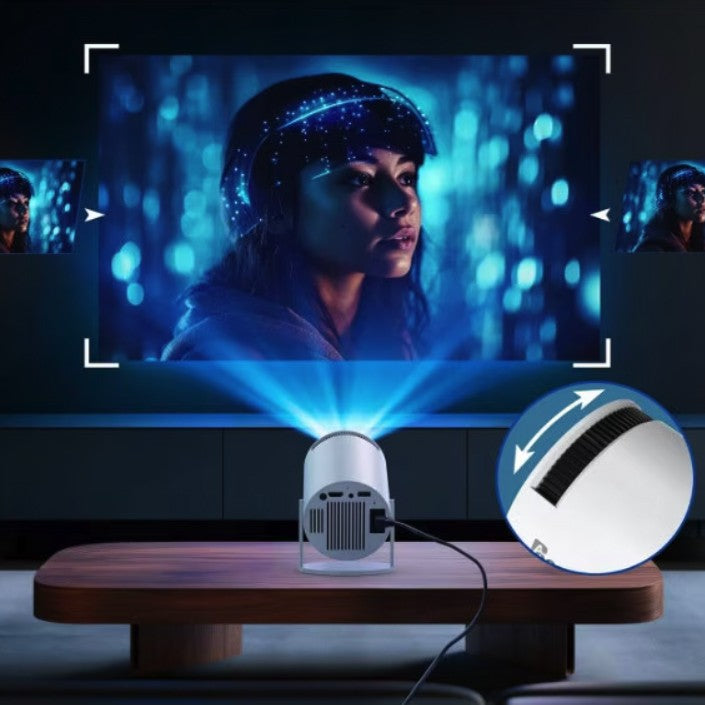 Video Proiector Portabil cilindric HY300, Vivimall, Inteligent, HD 1280×720, Wireless, Compatibil cu Android/iOS, 18 x 11 x 6 cm, Alb - vivimall.ro