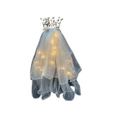 Voal Luminos cu Coronita, Flippy, Lumina Alb Cald, pentru Serbari Copii, Petrecerea Burlacitelor, Marime universala, Lumina LED, Alb