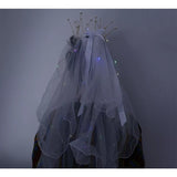 Voal Luminos cu Coronita, Flippy, Lumina Multicolora, pentru Serbari Copii, Petrecerea Burlacitelor, Marime universala, Lumina LED, Alb