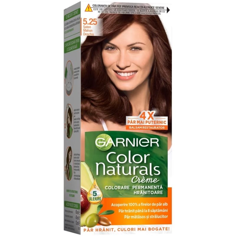 Vopsea de păr permanentă Garnier Color Naturals nuanța 5/25 Ciocolată cu Lapte, vedere frontală ambalaj
