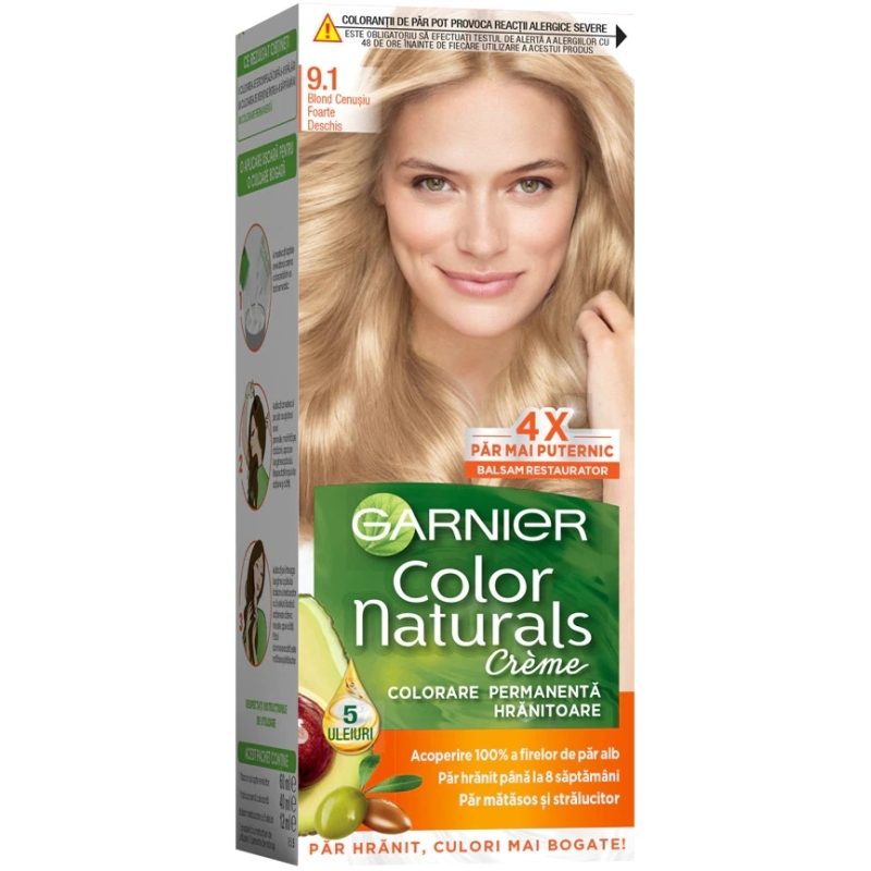 Vopsea de păr Garnier Color Naturals nuanța 9/1 Blond Cenușiu Foarte Deschis, vedere frontală cutie produs
