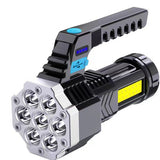 Lanterna Led Lumina Puternica, Rezistenta La Apa, Tip Proiector Cob, Lanterna Reincarcabila, Usb, Cu Maner Pentru Drumetii, Lanterna De Urgenta, Aer Liber, 14.1 X 6.4 Cm, Culoare Negru Cu Comutator Albastru - vivimall.ro