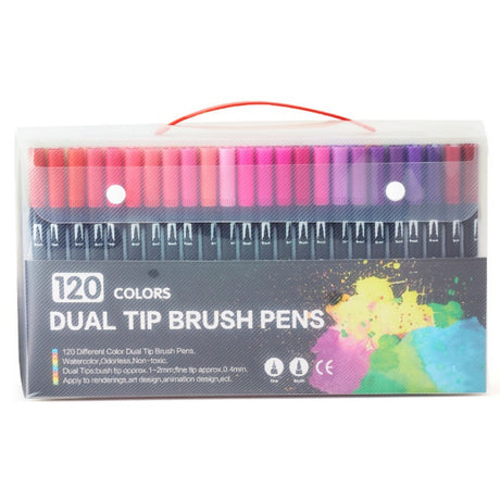 Set 120 Carioci, Pe Baza De Apa, 2 Tipuri De Varf, 1-2 Mm, 0.4 Mm, Corp Carioca Negru, Din Plastic - vivimall.ro