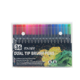 Set 36 Carioci, Pe Baza De Apa, 2 Tipuri De Varf, 1-2 Mm, 0.4 Mm, Corp Carioca Negru, Din Plastic - vivimall.ro