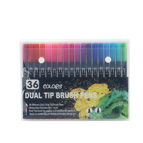 Set 36 Carioci, Pe Baza De Apa, 2 Tipuri De Varf, 1-2 Mm, 0.4 Mm, Corp Carioca Negru, Din Plastic - vivimall.ro