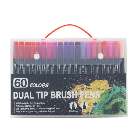 Set 60 Carioci, Pe Baza De Apa, 2 Tipuri De Varf, 1-2 Mm, 0.4 Mm, Corp Carioca Negru, Din Plastic - vivimall.ro