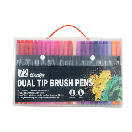 Set 72 Carioci, Pe Baza De Apa, 2 Tipuri De Varf, 1-2 Mm, 0.4 Mm, Corp Carioca Negru, Din Plastic - vivimall.ro
