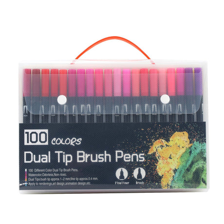 Set 100 Carioci, Pe Baza De Apa, 2 Tipuri De Varf, 1-2 Mm, 0.4 Mm, Corp Carioca Negru, Din Plastic - vivimall.ro