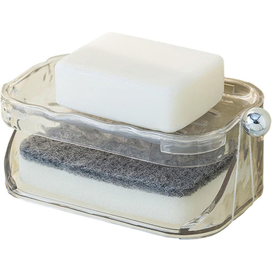 Savoniera Dubla, Vivimall, 2 Straturi, Instalare fara Perforare, Agatatoare Burete, 13.5 x 8.5 x 6 cm, Transparent - vivimall.ro