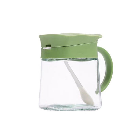 Recipient Condimente, Vivimall, din Stilca, 180 ml, cu Maner si Lingurita, 11.3 x 8.2 cm, Capac Ondulat, Verde - vivimall.ro