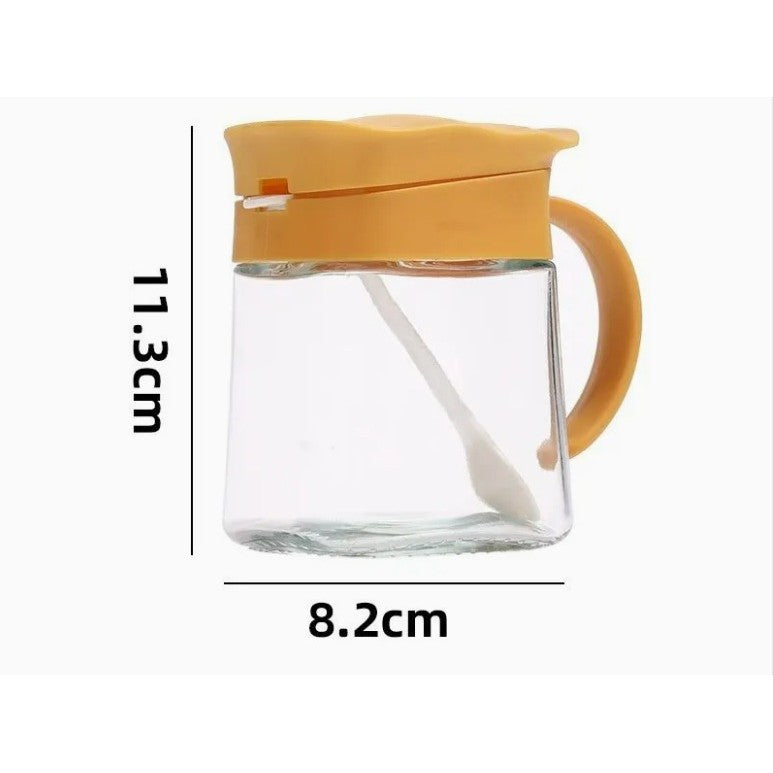 Recipient Condimente, Vivimall, din Stilca, 180 ml, cu Maner si Lingurita, 11.3 x 8.2 cm, Capac Ondulat, Galben - vivimall.ro
